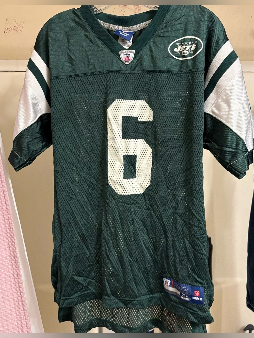 Reebok Green and White Sanchez #6 Football Jersey New York jets
